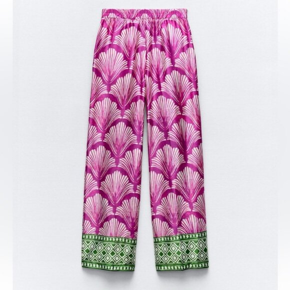 ZARA SATIN EFFECT PRINTED STRAIGHT LEG PANTS - Picture 3 of 3